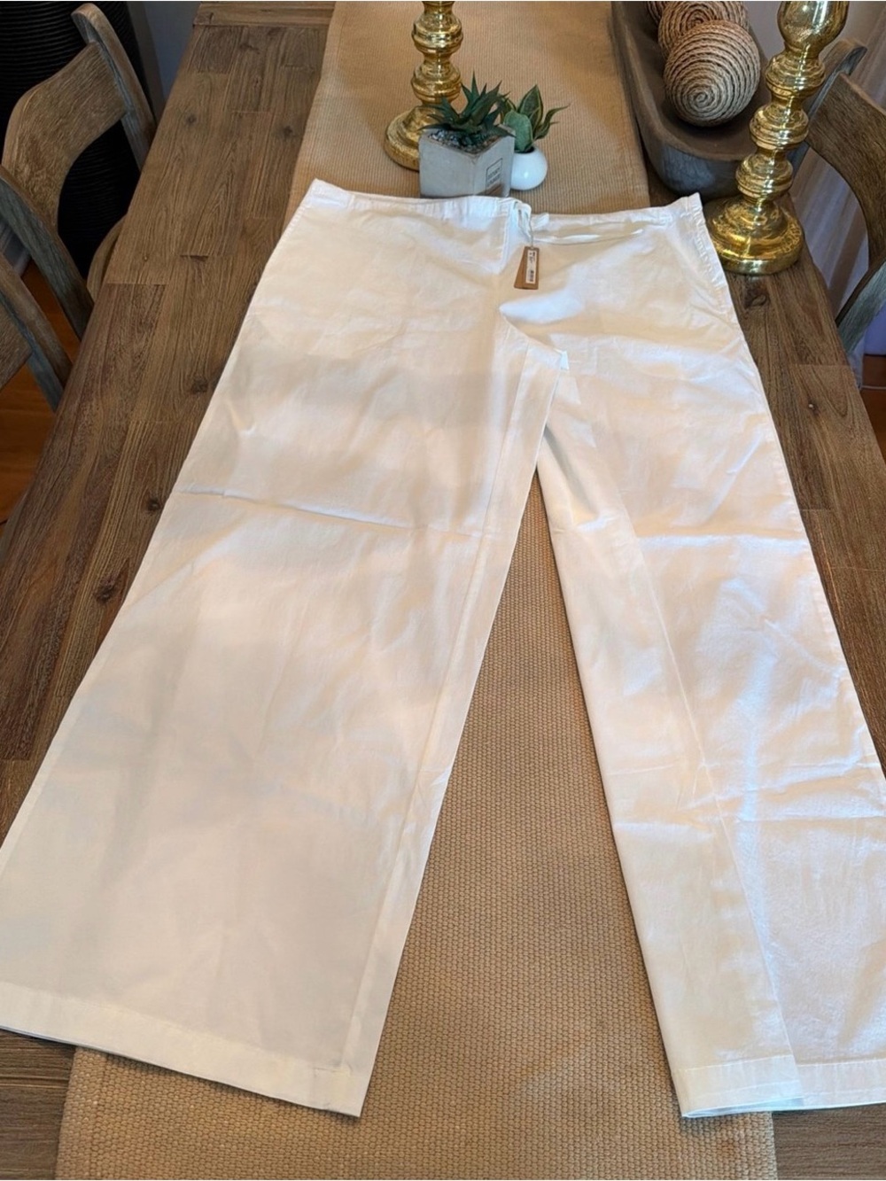 Skims Cotton Poplin White Wide-Leg Pants M